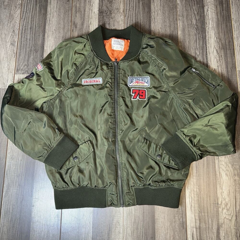 Ashley MA-1 Bomber Jacket Men’s Large Olive Green Daytona Beach Moto 79